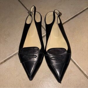 Avellini Black Leather Pointed Toe Penny Loafer Slingback Flats Made in italy